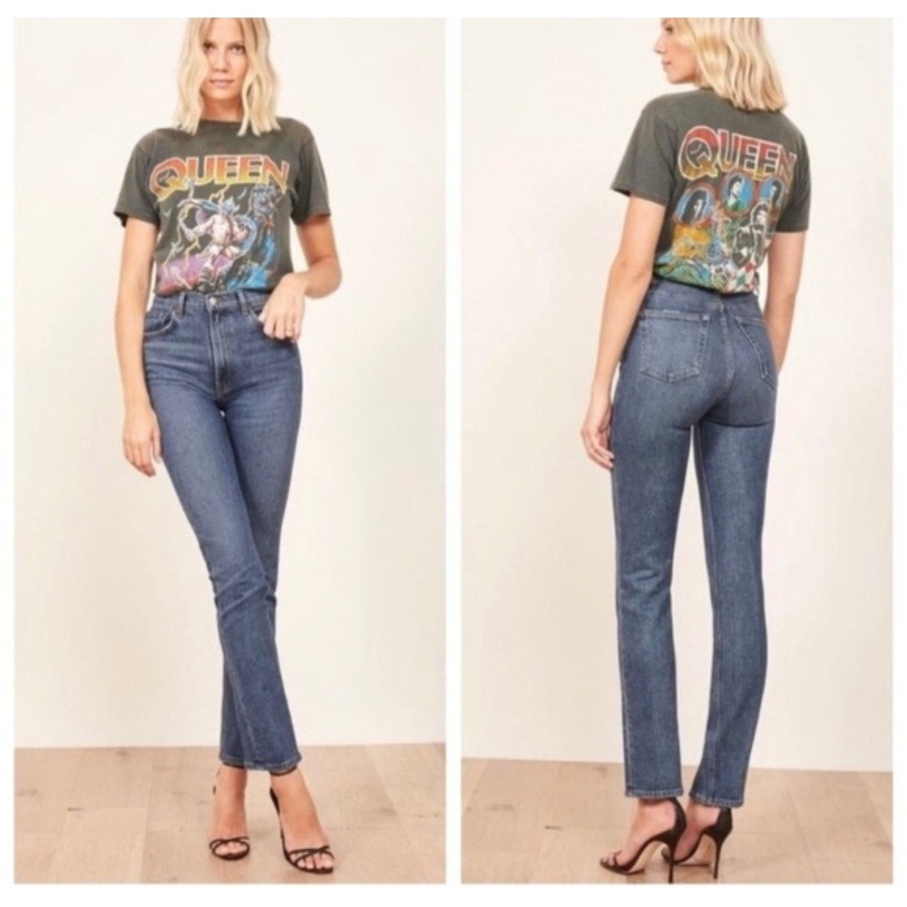Reformation Liza High Straight Jeans Kasai Wash Blue Cropped‎ Denim Size 31